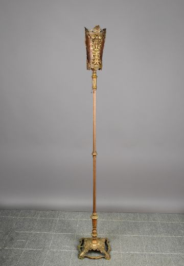 Gothic Antique Brass Mica Shaded Lantern Floor Lamp