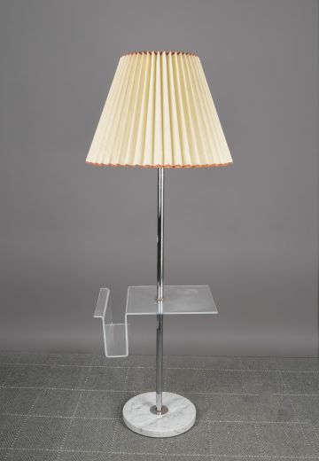 Nickel Floor Lamp w/Lucite Magazine Shelf & Table