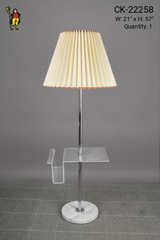Nickel Floor Lamp w/Lucite Magazine Shelf & Table