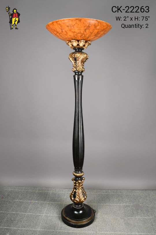 Ornate Black & Brass Wooden Torchiere