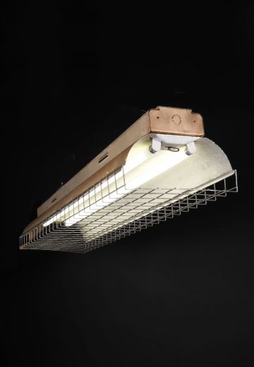 4' Two Bulb Hanging Warehouse Fluorescent Fixture w/Cage (Available as Hanging or Flush Mount)