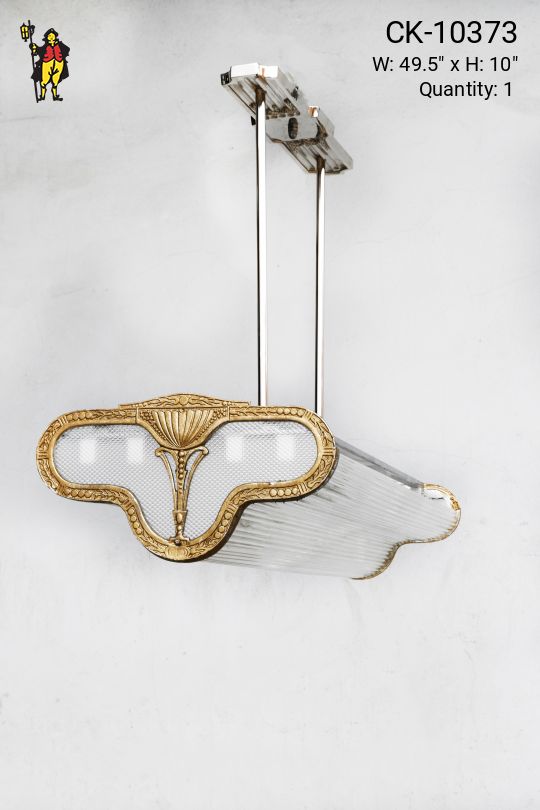 Art Deco Glass Rod & Brass Hanging Fluorescent Fixture