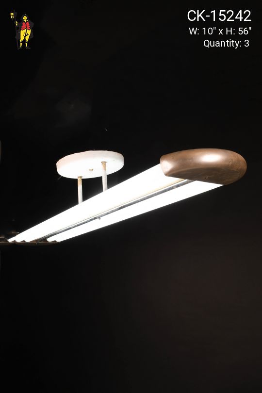 4' Nickel Rounded "Space Age" Four Exposed Bulb Fluorescent (Available to Hang From Stems or Chain)