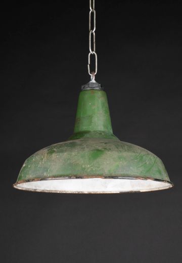 14" Distressed Green Porcelain Enamel Hanging RLM