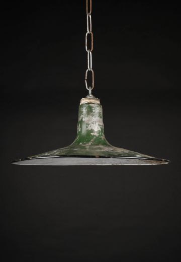 16" Distressed Green "Saucer" Porcelain Enamel Hanging RLM