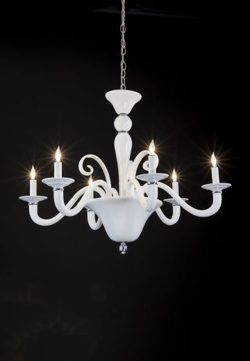 Curved Arm Milk Glass Chandelier