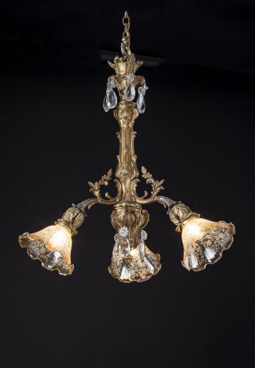 Deco Three Light Brass Chandelier