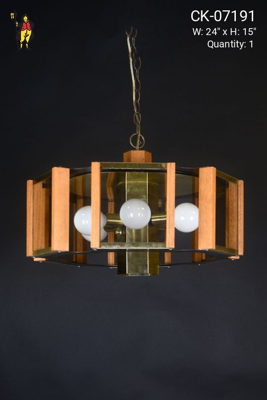 Mid-Century Wood & Glass Hanging Pendant