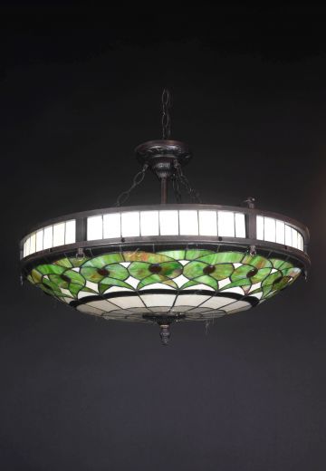 Green & White Art Glass Bowl Chandelier