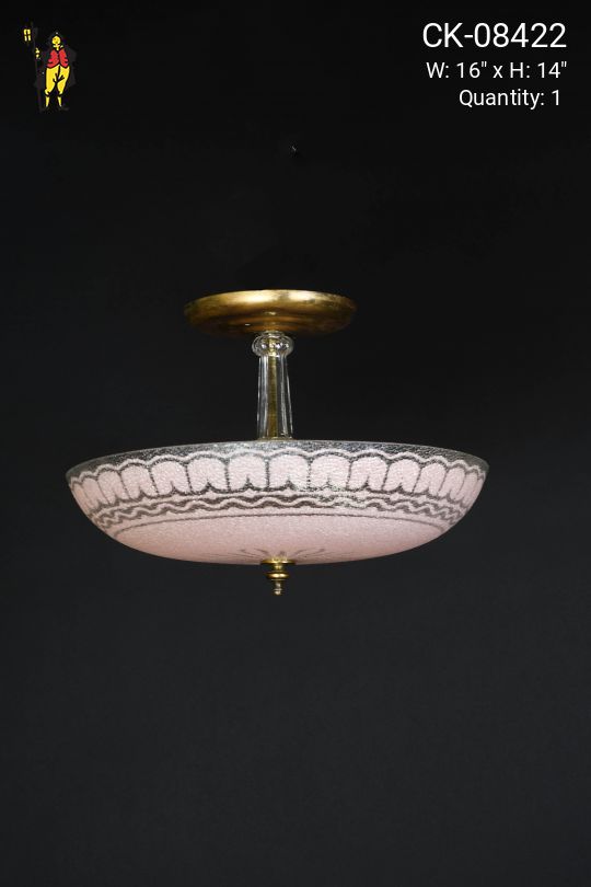 Mid-Century Pink Glass Flush Mount Hanging Fixture