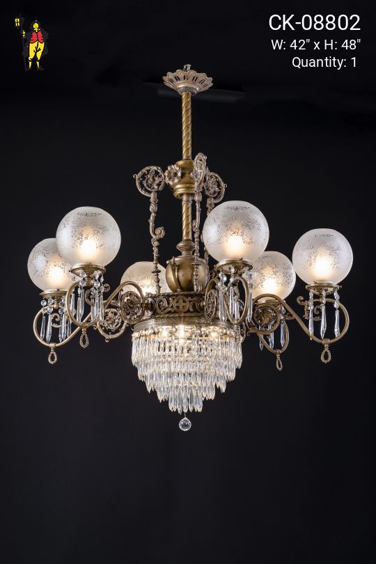 Brass & Crystal Victorian Gasolier