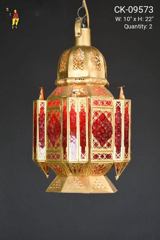 Mooreish Brass Hanging Fixture w/Red Glass