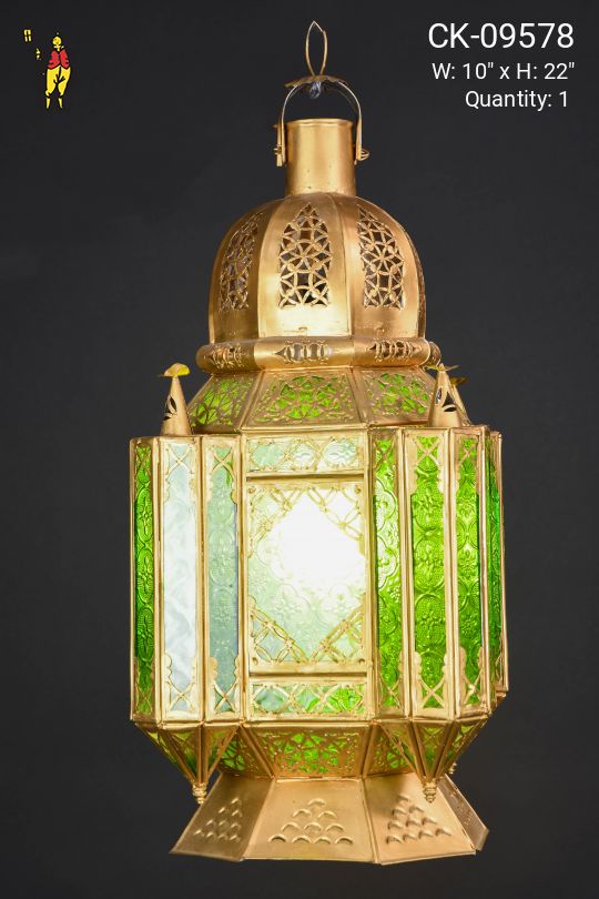 Mooreish Brass Hanging Fixture w/Green Glass