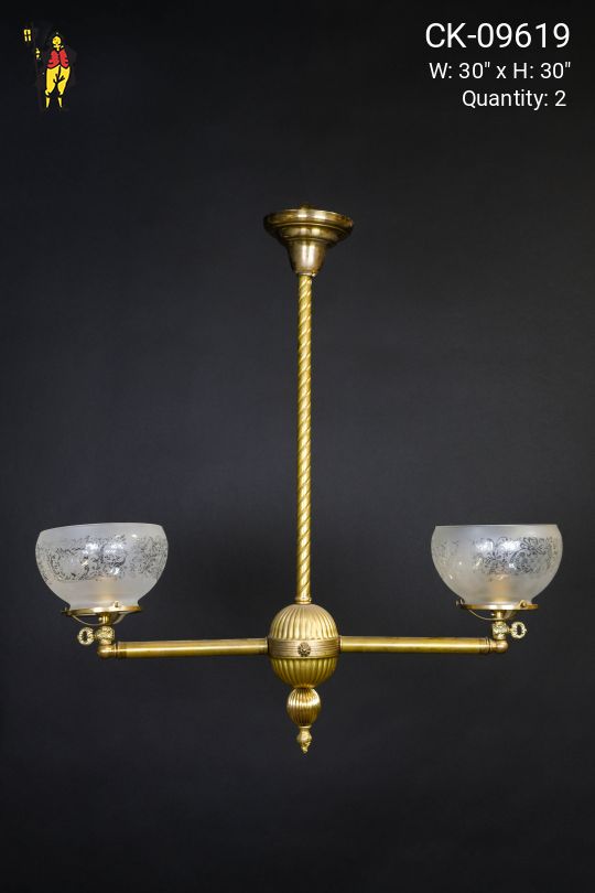 Two Light Brass Electrified Oil Chandelier