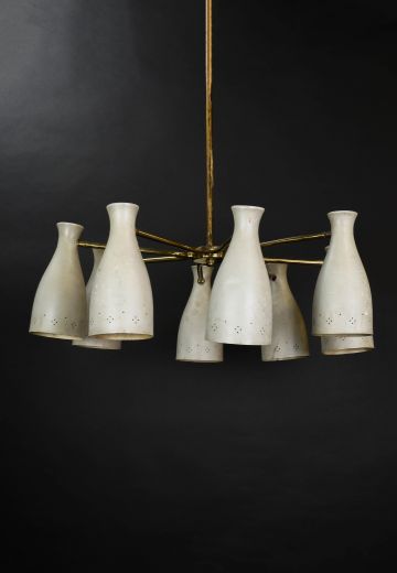Mid Century Brass & Gray Chandelier