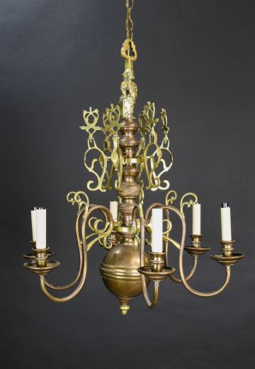 Brass Six Light Deco Chandelier