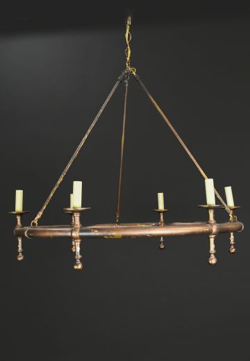 Distressed Brass Six Light Ring Chandelier