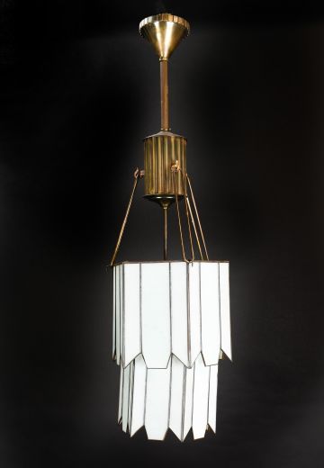 Art Deco Glass & Brass Hanging Pendant