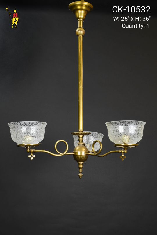 Three Light Brass Chandelier