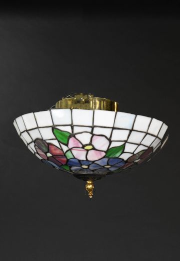 White Floral Art Glass Flushmount Fixture