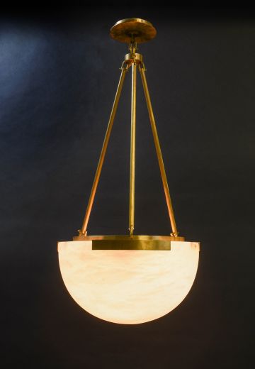 Alabaster & Brass Bowl Hanging Fixture