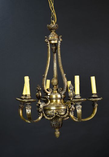 Six Light Gothic Brass Chandelier