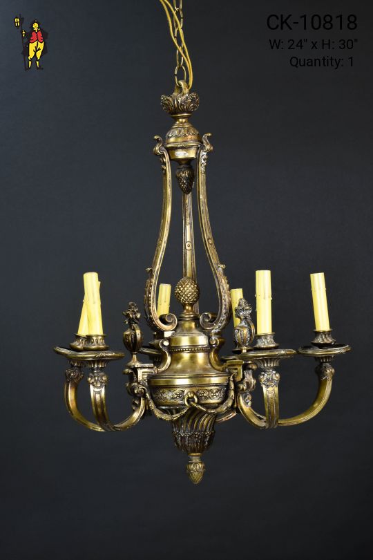 Six Light Gothic Brass Chandelier