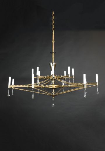 16 Light Two Tiered Brass Chandelier