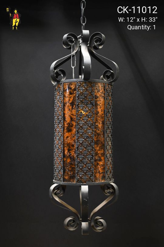 Wrought Iron Tall Hanging Lantern Pendant