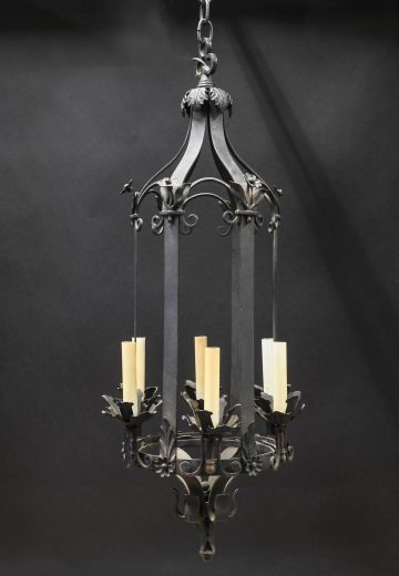 Six Candle Wrought Iron Hanging Pendant