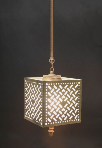 Pierced Metal Cube Lantern Style Hanging Pendant