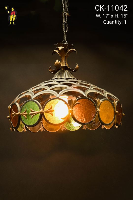 Wrought Iron & Multicolor Glass Hanging Pendant