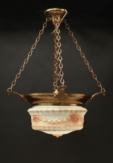 Brass & Glass Bowl Semi Flush Hanging Fixture