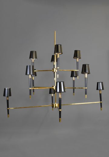 Black & Brass Mid Century-Modern Twelve Light Chandelier