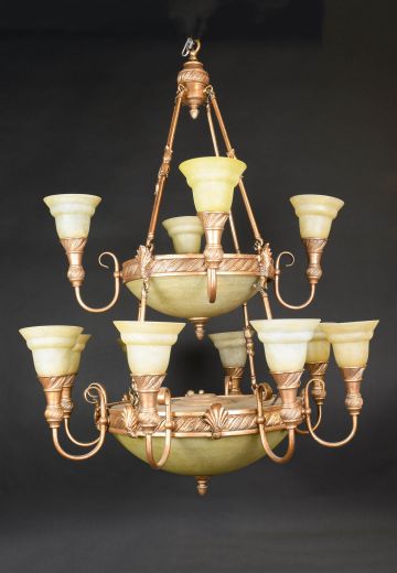 Art Deco Twelve Light Two Tiered Chandelier