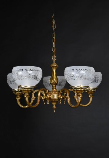 Brass Faux-Oil Five Light Chandelier