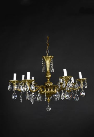 Eight Light Brass & Crystal Chandelier