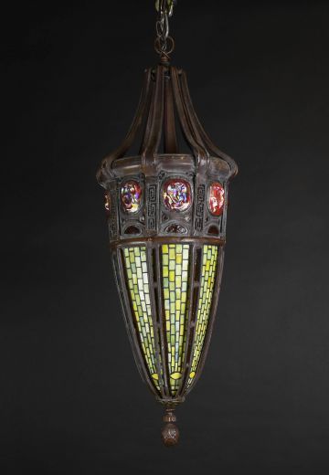 Bronze Slag Glass Hanging Lantern