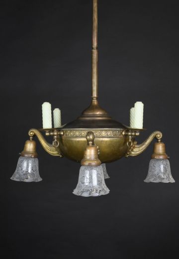 Pre War Four Light Chandelier w/Glass Candles