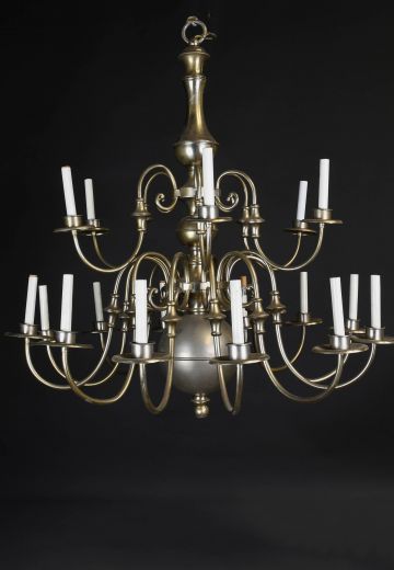 Eighteen Light Two Tiered Nickel Chandelier