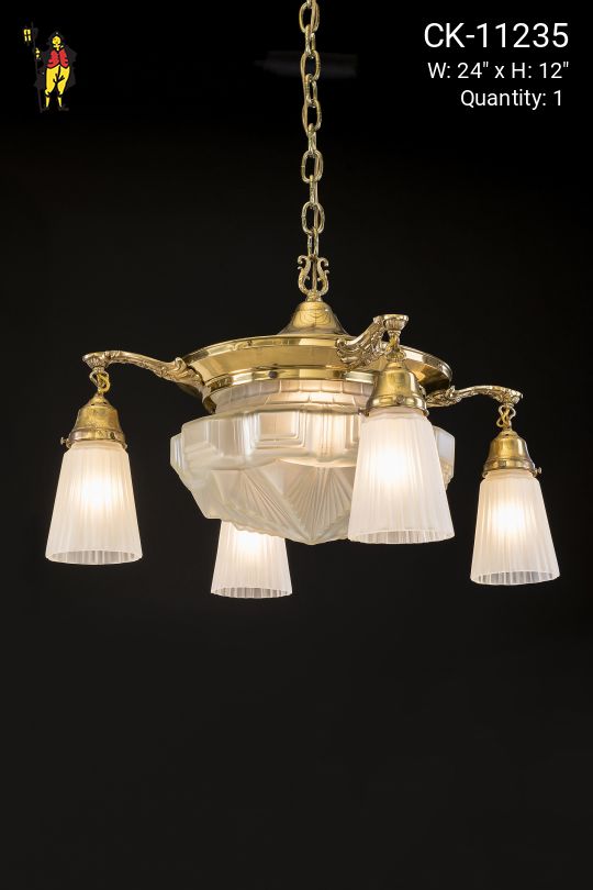 Pan Chandelier w/Molded Frosted Glass Shades