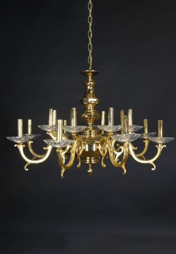 Sixteen Light Polished Brass Chandelier