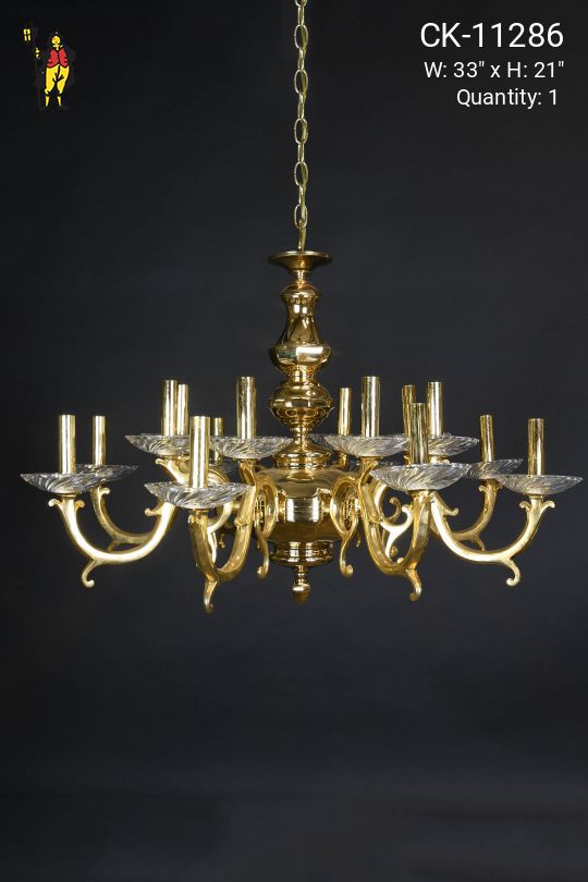 Sixteen Light Polished Brass Chandelier