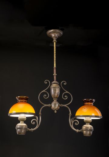 Antique Brass Two Light Electrified Oil Chandelier