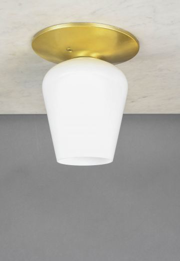 Mid Century Brass & Glass Flush Mount Fixture