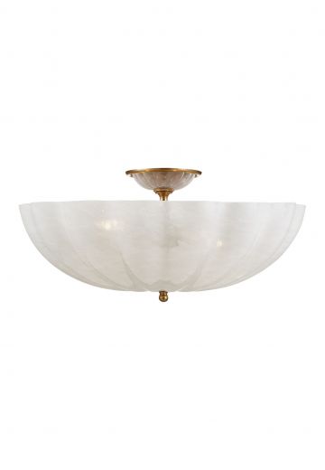 21" Semi Flush Antique Brass & White Glass Flush Mount Fixture (L)