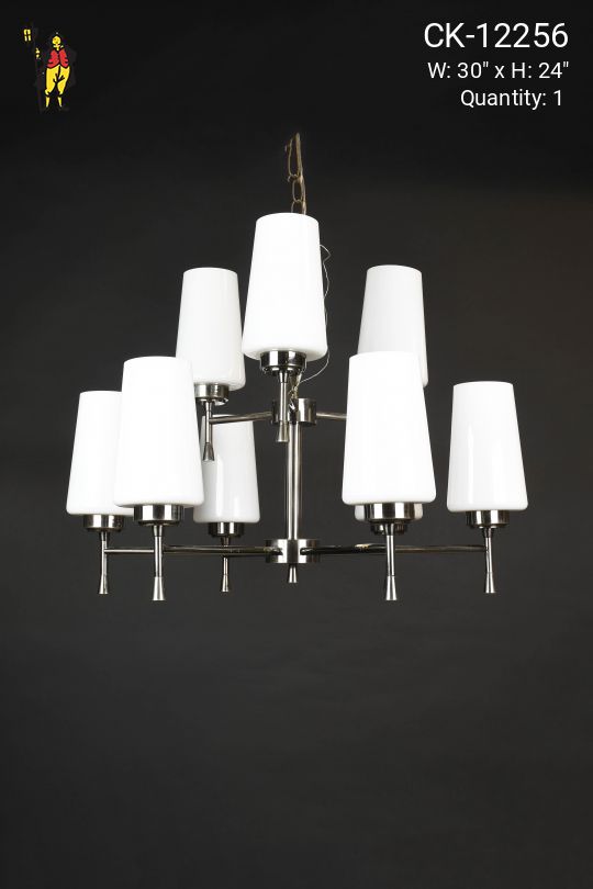 Nine Light Modern Chrome Chandelier w/Glass Shades