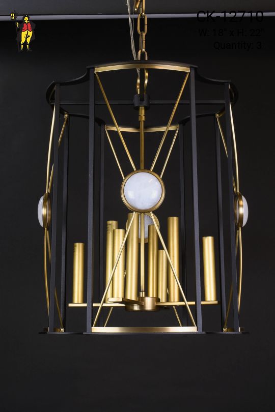 Black & Brass Eight Candle Modern Hanging Lantern