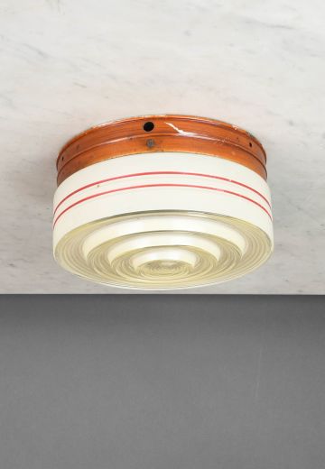 Mid Century Ribbed Glass Flush Mount Fixture