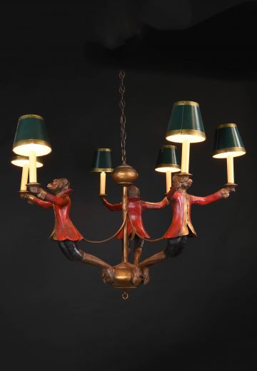 Three Monkey Six Light Wooden Chandelier